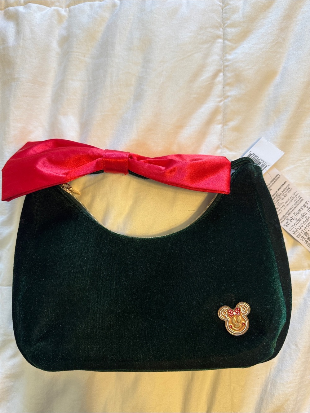 Disney Minnie mouse gingerbread green velvet Christmas bag NWT parks exclusive